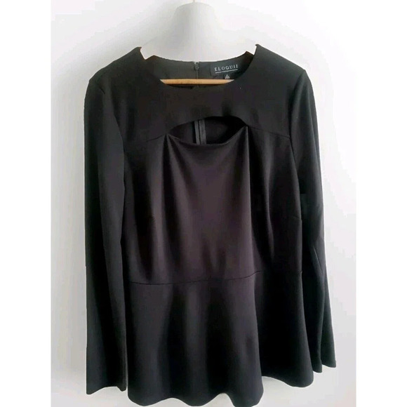 Eloquii Peplum Blouse Womens 14 Black Stretch Ponte Open Front Long Sleeve - Picture 1 of 9